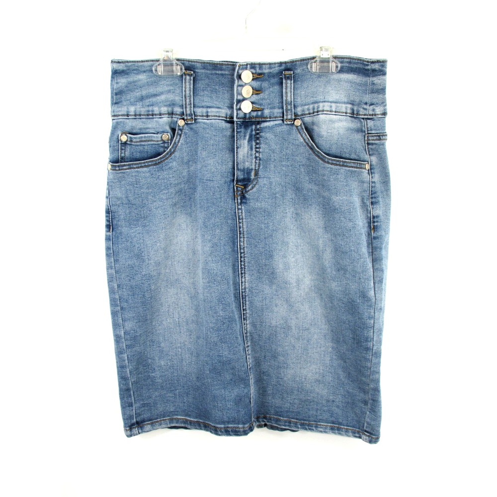 ONE 5 ONE Midi Pencil Jean Skirt Womens Medium Blue Denim Stretch GZ2715